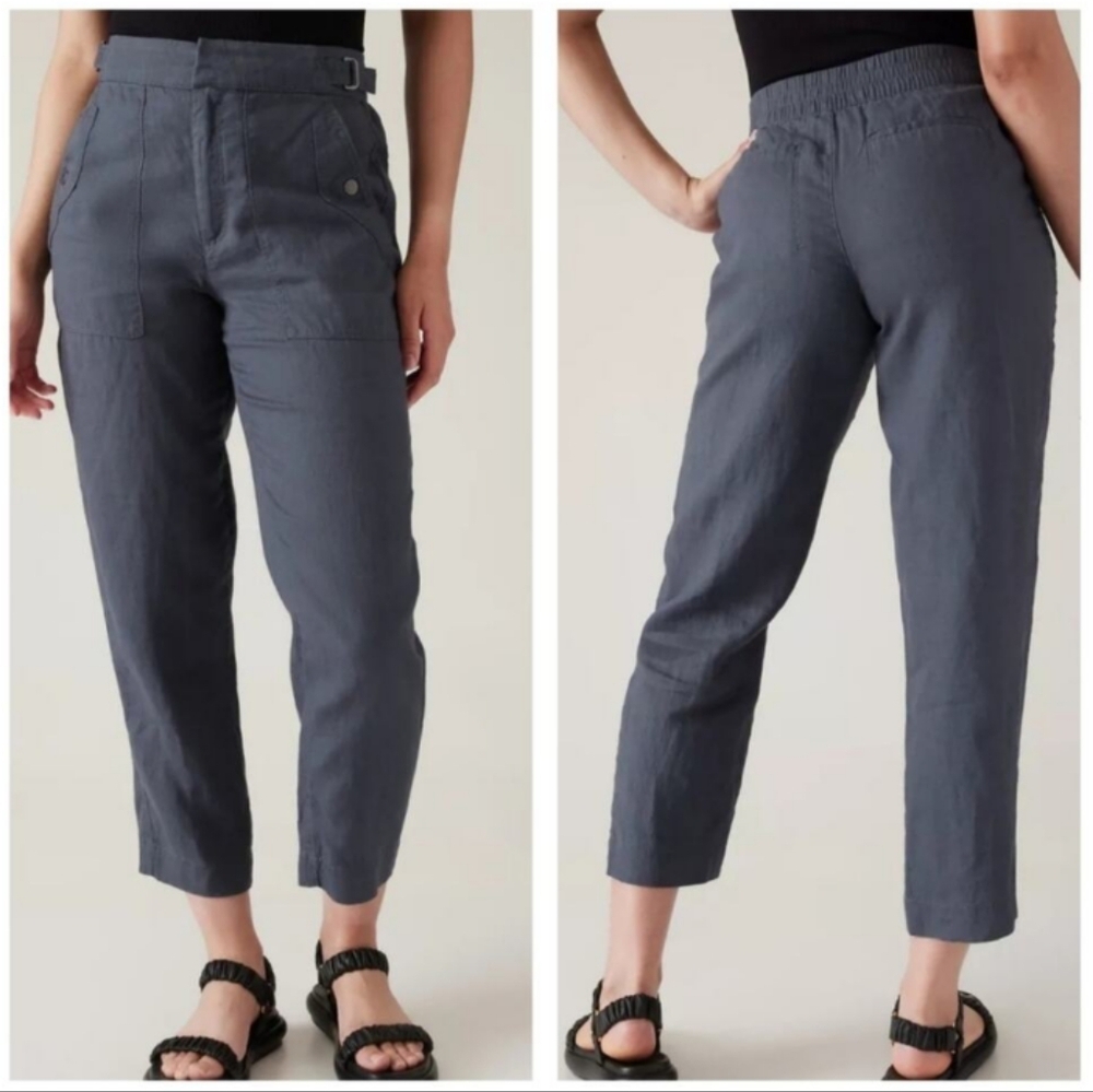 Athleta Linen Granite Blue Cropped Pants Women's Size 0